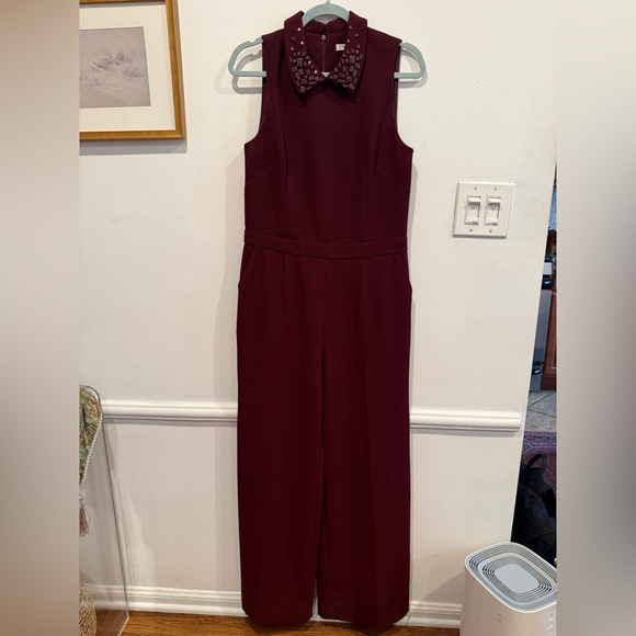 Trina Turk Burgundy Jumpsuit with Studded Collar - Picture 1 of 4